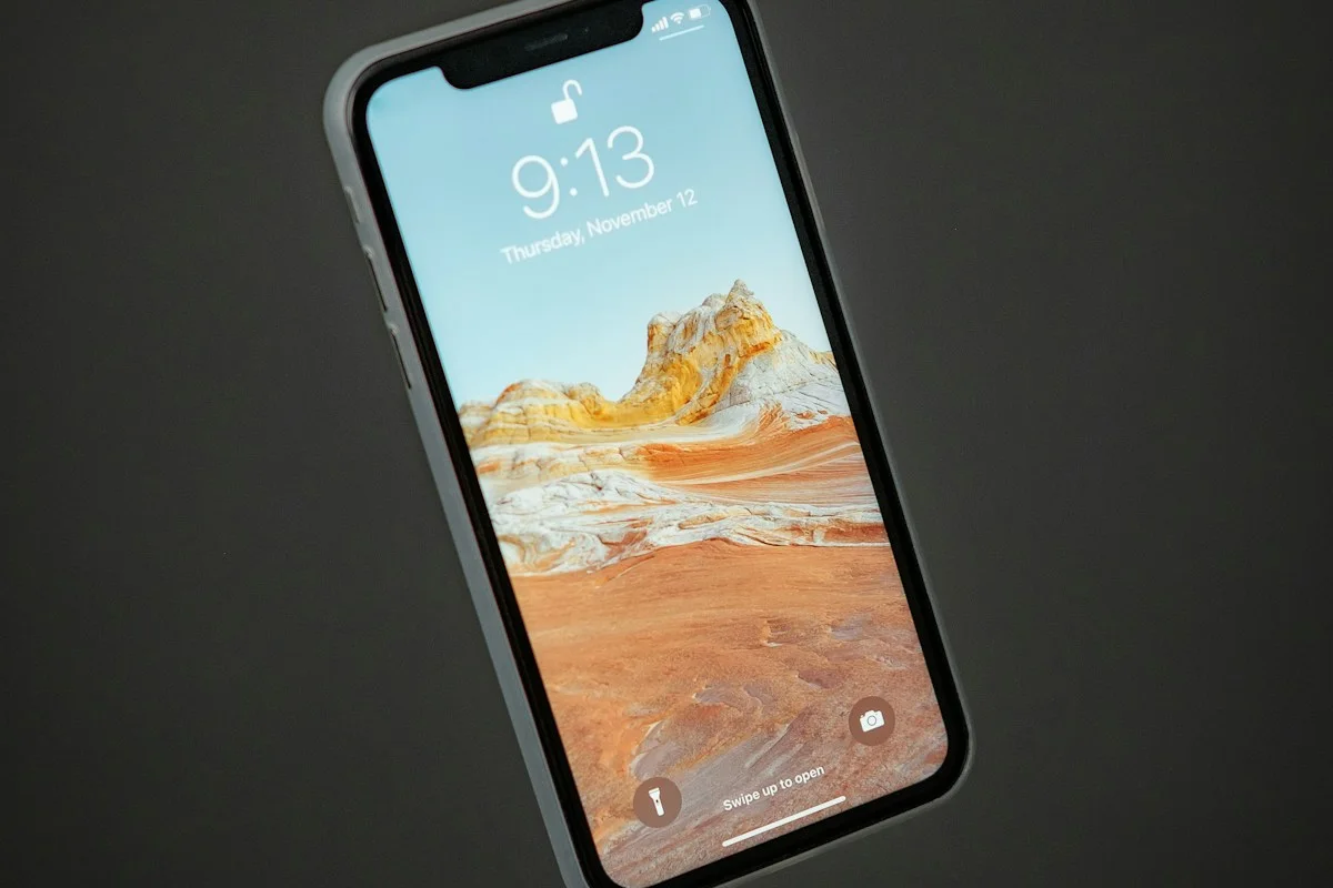 Smartphone with landscape wallpaper