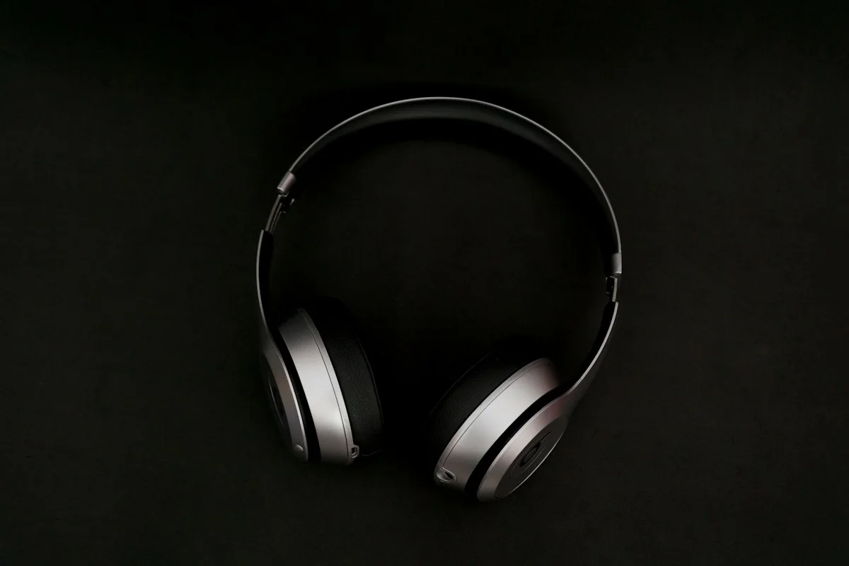 Headphones against a dark background